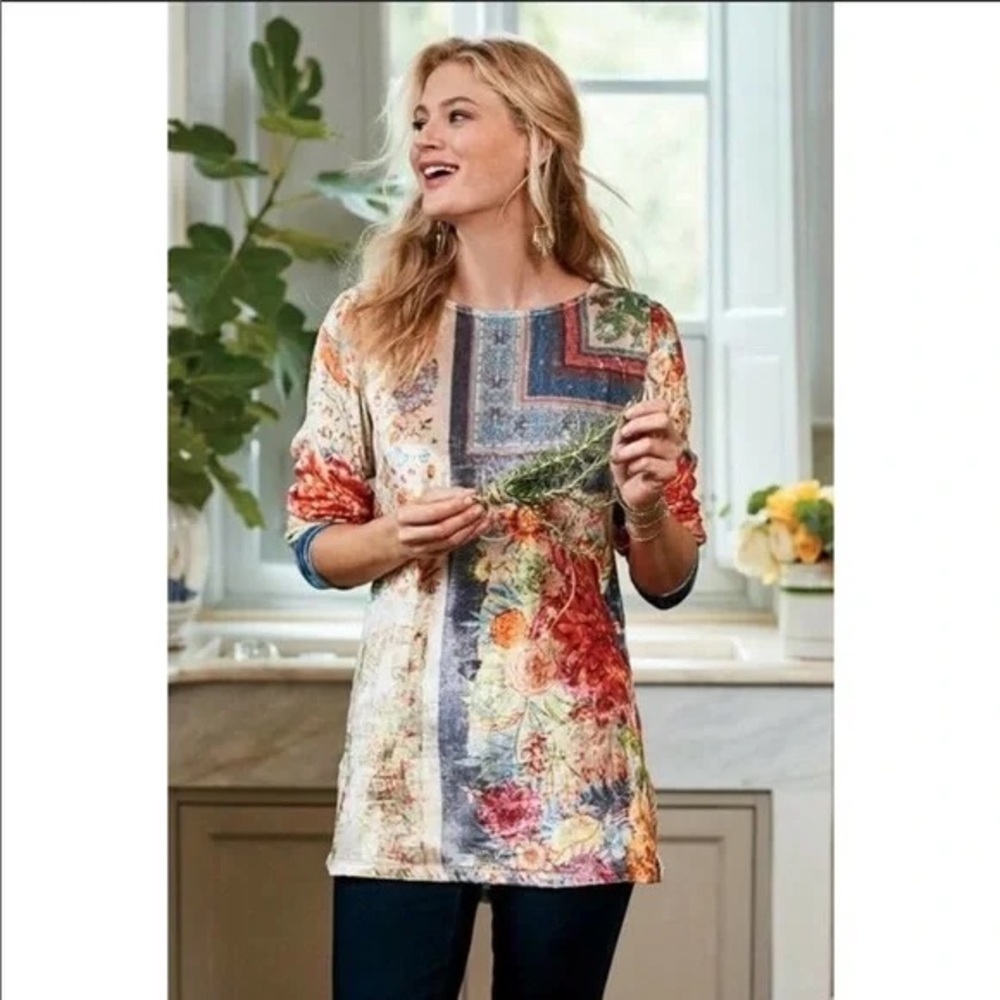 Soft Surroundings Multicolor Floral Patchwork Top. Excellent used condition.